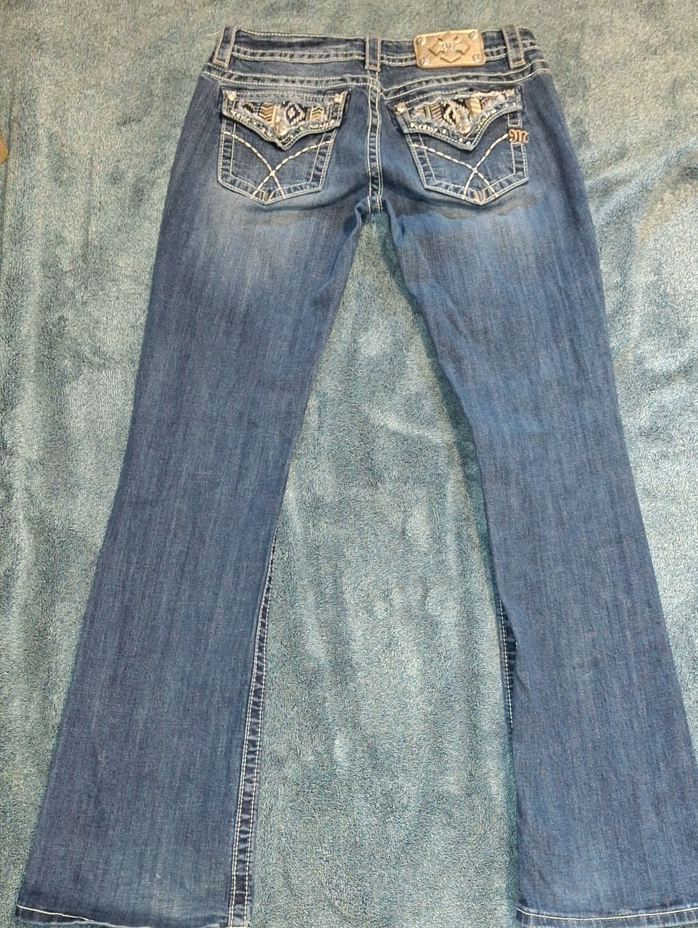 Miss Me Blue Embellished Back Pocket Wide Leg Jeans